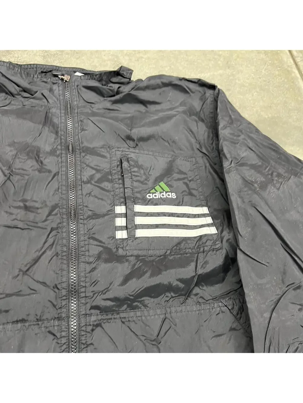 vintage adidas black and white small logo zip up windbreaker jacket size small